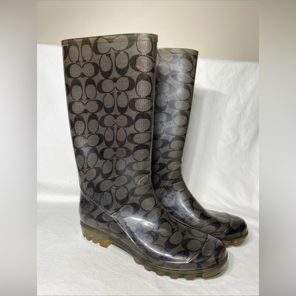 Coach WOMEN’S PIXIE SIGNATURE RUBBER RAIN BOOTS Size 9 GC - Picture 2 of 9
